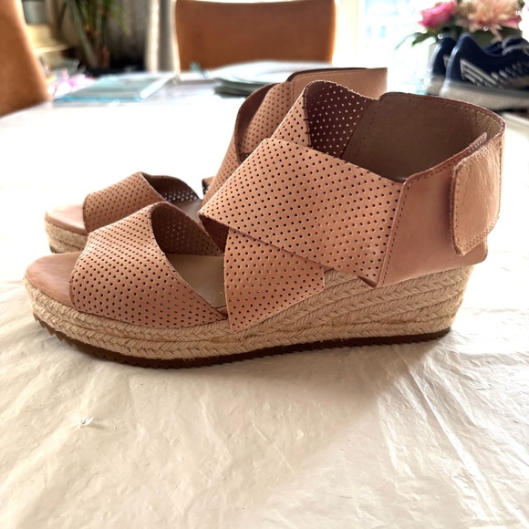 NWOT Eileen Fisher Willow Wedge Espadrilles Sandals blush Pink leather SZ 9 - Picture 16 of 16